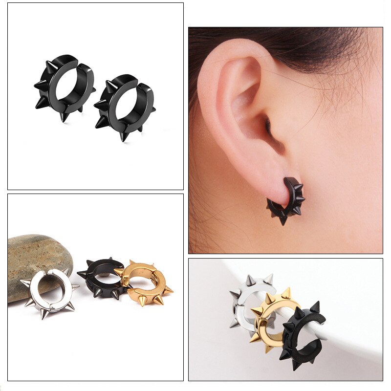 Huggie-pendientes de aro de acero inoxidable para hombre y mujer, aretes, tachuelas, remache de punta, góticos, accesorios, , joyería