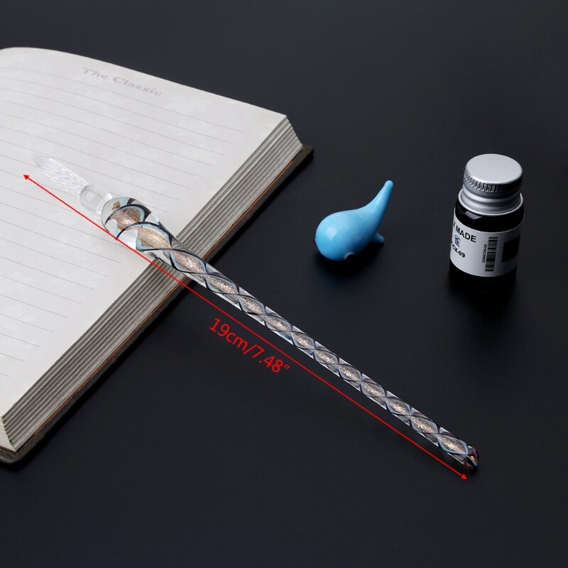 Vintage Handmade Art Crystal Glass Dip Pen Sign Ink Pens 090F