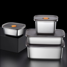 304 Stainless Steel Microwave Lunch Box Refrigerator Fruit And Vegetable Frozen Fresh-keeping Lunch Box Sealed Food Lunch Box