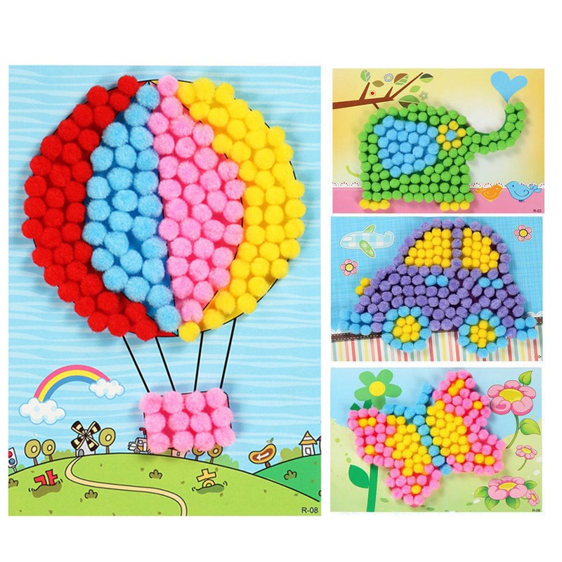 1Pc Baby Creatieve Diy Pluche Bal Schilderen Stickers Kinderen Educatief Handgemaakte Materiaal Cartoon Puzzels Ambachten Speelgoed Kids