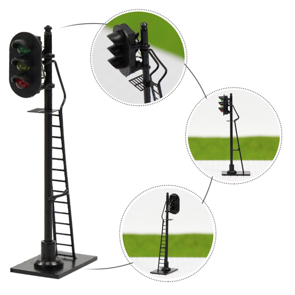 3pcs Model Railway 1:87 Red Yellow Green Block Signal Traffic Signal HO Scale 6.3cm Traffic Light Black Post with Ladder