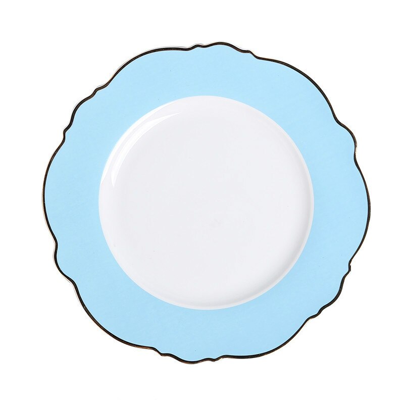 Ceramic Plate Pink Wave Point Simple Flat Plate Western Steak Plate Girl Heart Set Irregular Golden Girl: B / 10 inch