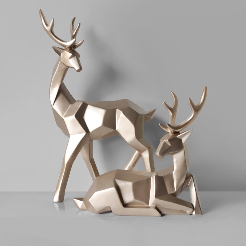 Nordisk stil 3d solid geometri heldig hjort ornamenter harpiks håndværk boligindretning til dekoration kontor skrivebordsfigurer: Guld a