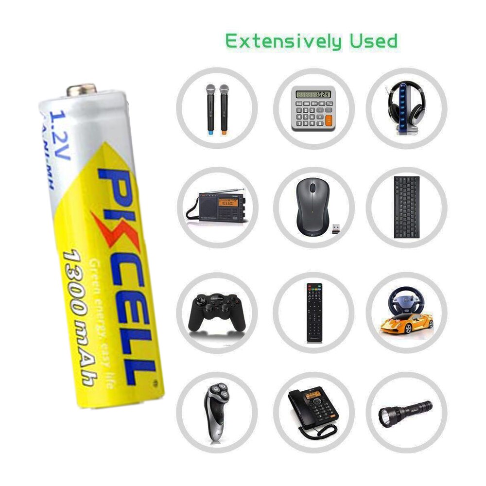 10Pcs PKCELL 1300mAh AA Batteries 1.2V NIMH 2A Ni-MH AA Rechargeable Battery Batteries Bateria Baterias for flashlight