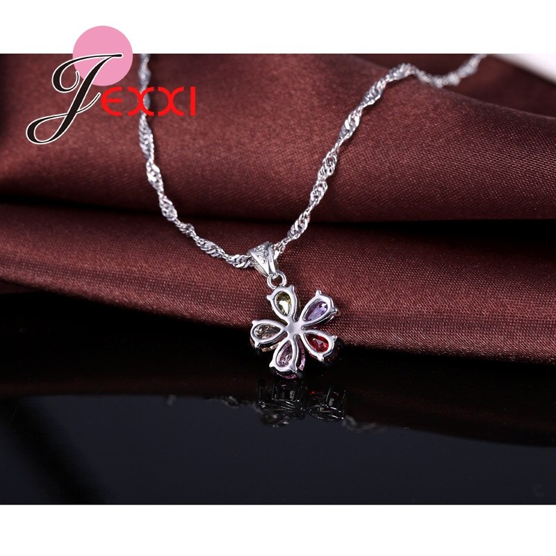 Vijf Kleuren Bloem Sieraden Sets Met Kleurrijke Cubic Zirkoon Hanger/Ketting/Oorbellen/Ring Sieraden Set