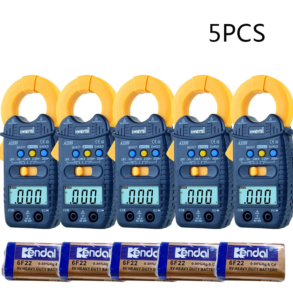 Mini Digital Clamp Multimeter Meter Tester Current AC/DC Voltage Resistance Capacitance Frequency Tester Detection，With battery: 5 PCS