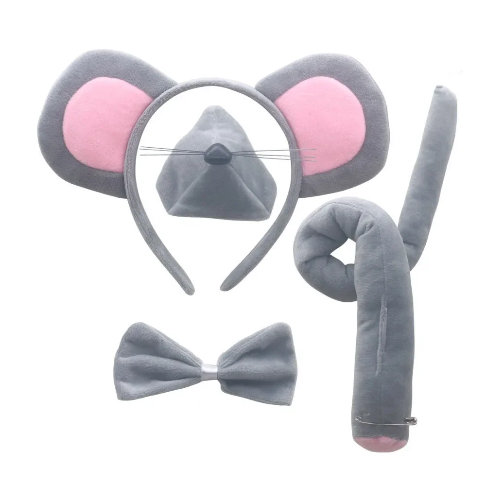 Conjunto de accesorios para ratón, diadema con orejas de animales, cola, nariz y pajarita, conjunto de accesorios para rata, disfraz de cumpleaños y Halloween, Cosplay