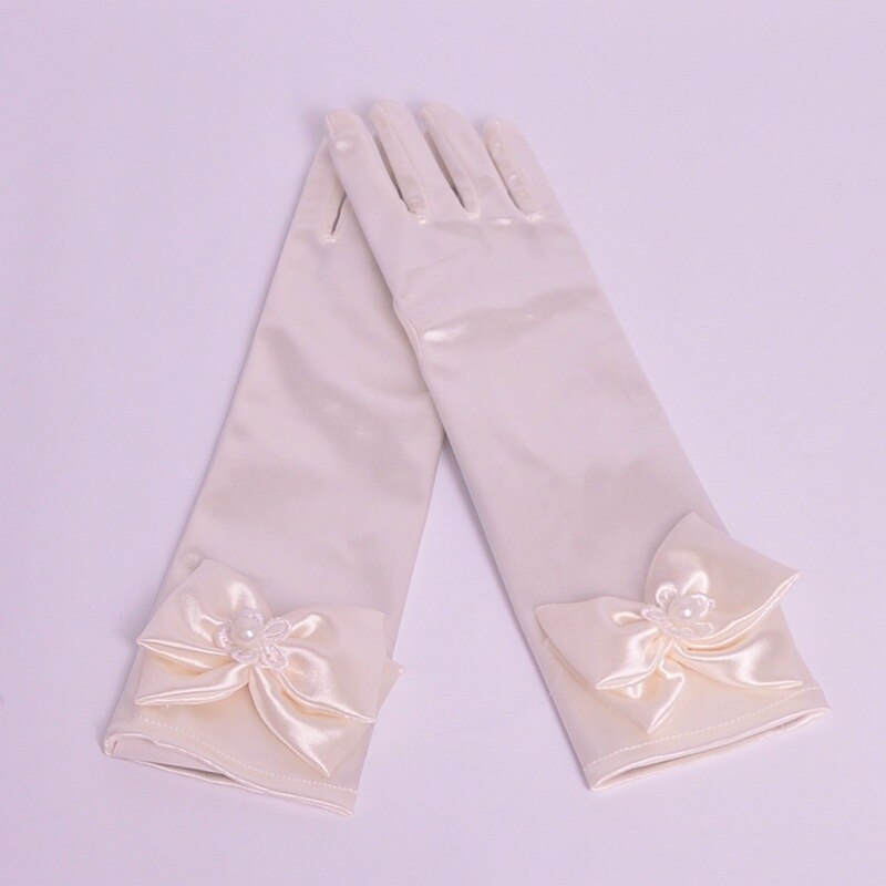 Meisjes Prachtige Satijn Fancy Handschoenen voor Speciale Gelegenheid Jurk Formele Bruiloft Pageant Party Korte Meisjes Handschoenen Prinses Jurk: Milk white long