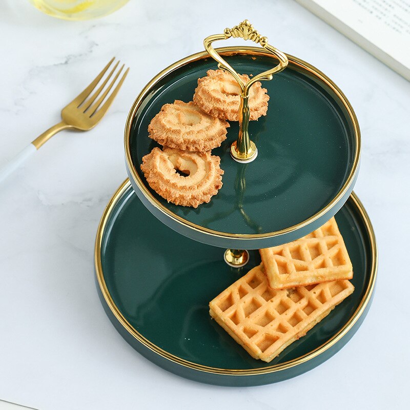 2 & 3 Tier Ceramic Plate Gold Rim Cake Stand Fruit Dessert Dish Home Party Decoration Porcelain Pastry Serving platter