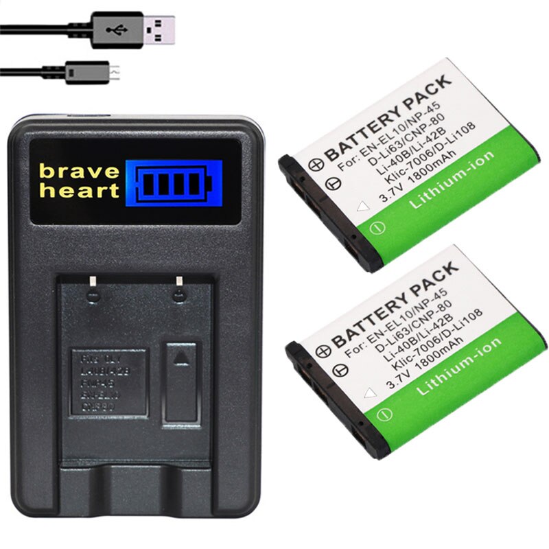 Baterías LI40B LI42B + cargador USB LCD para Li-40B /LI-42B, para Olympus, Nikon, EN-EL10, EN, EL10, ENEL10, Pentax, D-Li63, Fuji, 2 uds.: charger and 2battery