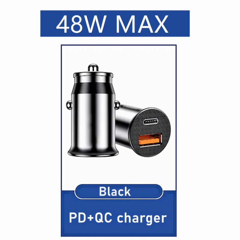 48W Autolader Met Lichtgevende Pd 3.0 Mini Volledige Dual Qc 3.0 QC4.0 Usb Autolader Type C Quick kosten Voor Mobiele Telefoon: QC With PD Black 2