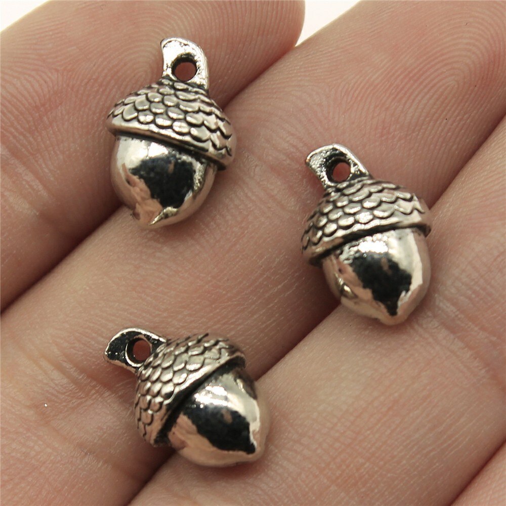 20 stuks 3d hazelnoot pinda's dennenappel bedeltjes knutselbenodigdheden handgemaakte tibetaanse sieraden: 15 x 10 x 9mm- zilver