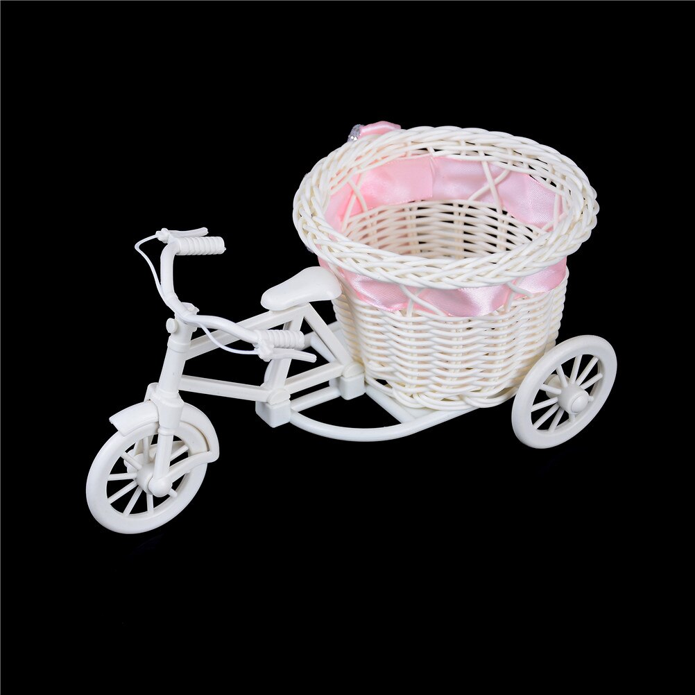 1Pc Tricycle Bike Organizer Flower Basket Pot Rattan Bicycle Storage Basket Float Vase Plant Stand Holder