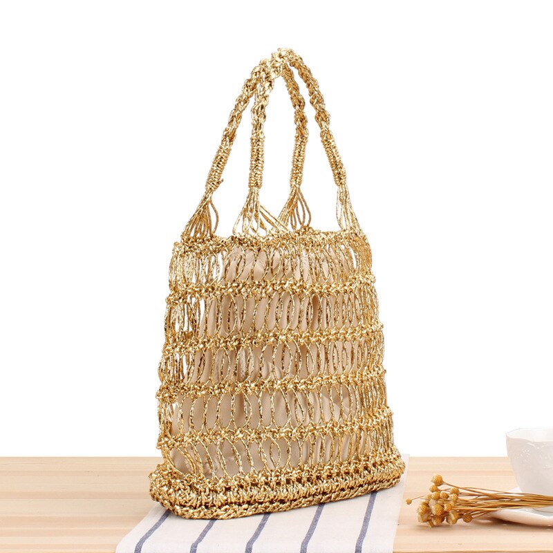 Gewebte tasche aus gold- und silberdraht, hohle handhaken, gewebte tasche, chaonvsen strandhandtasche, schultertasche
