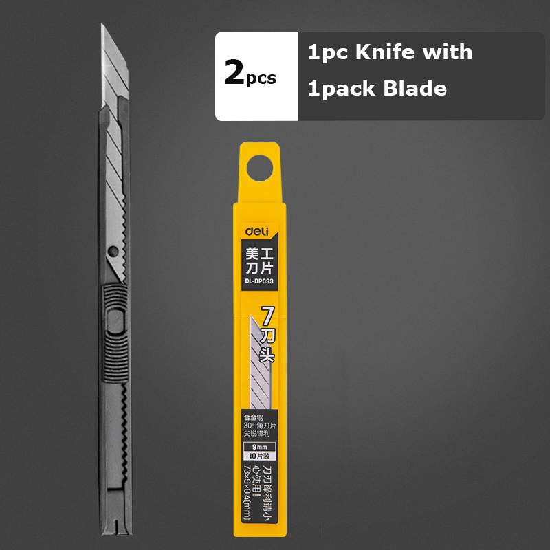 Deli Portable Aluminum Alloy Utility Knife 9MM нож Pocket Paper Unboxing Cutter with Metal Blade Self-locking Sharp Angle: 1Knife 1Blade
