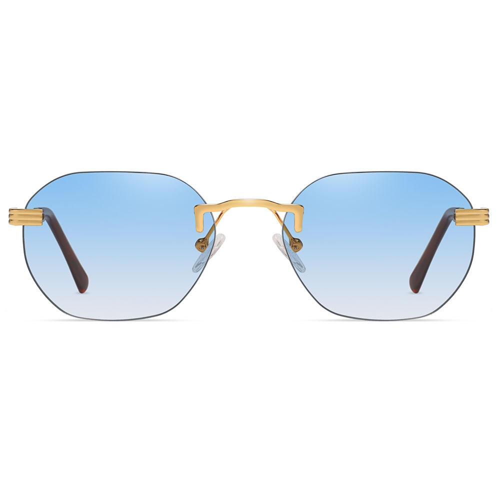 Peekaboo brown frameless gold metal ladies sunglasses rimless gradient lens blue sun glasses for men uv400 summer