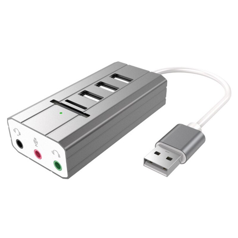 Externe 3.5mm o usb 2.0 geluidskaart met 3 poorts usb hub tf/sd kaartlezer adapter draadkabel: Grijs
