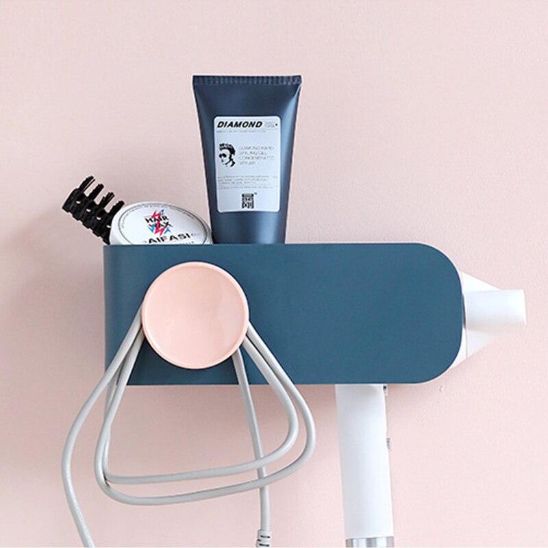 Wall-Mounted Hair Dryer Holder Rack Plastic PP Storage Shelf Basket Shower Caddy Kitchen Bathroom Organizer Hair Dryer Rack
