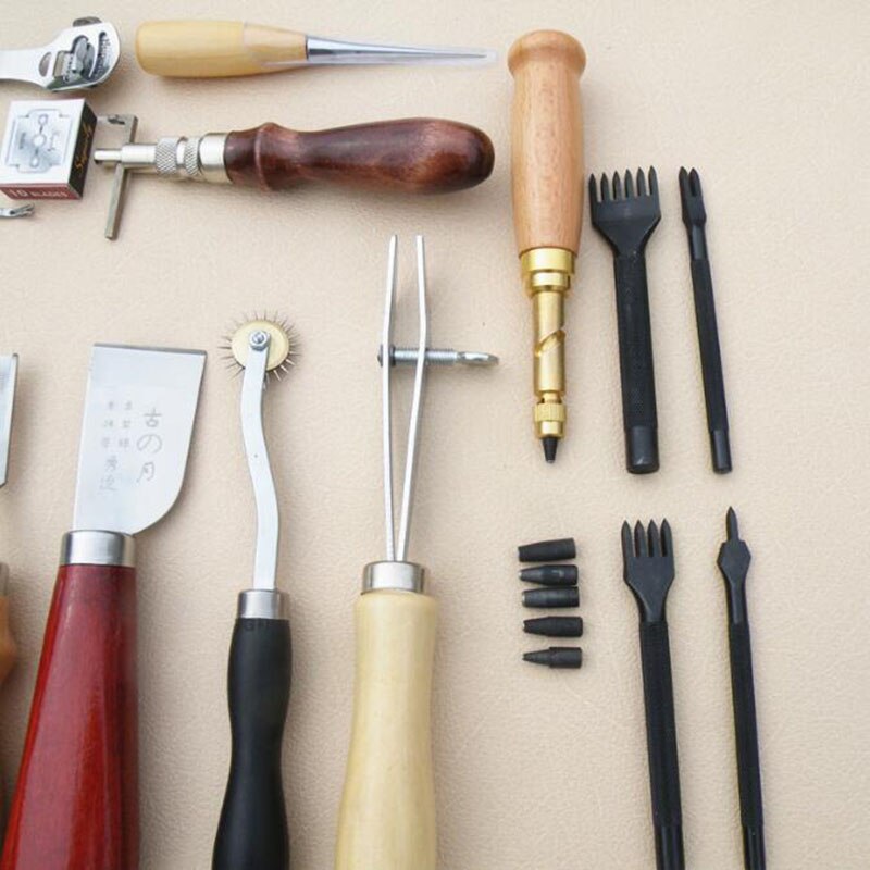 18Pcs Leather Craft Punch Tools Kit SET Stitching Carving Working Sewing Saddle Groover leather craft tools set