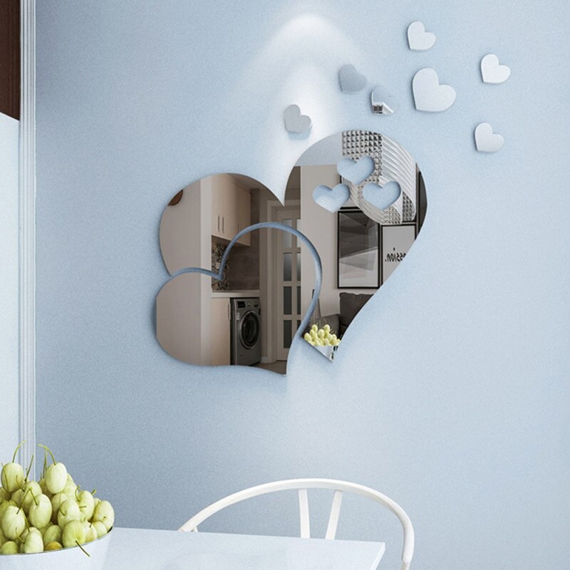 3d akryl kärlek hjärta spegel vägg klistermärke kök badrum kakel vägg klistermärke spegel stick på dekal hem diy kärlek hantverk dekor