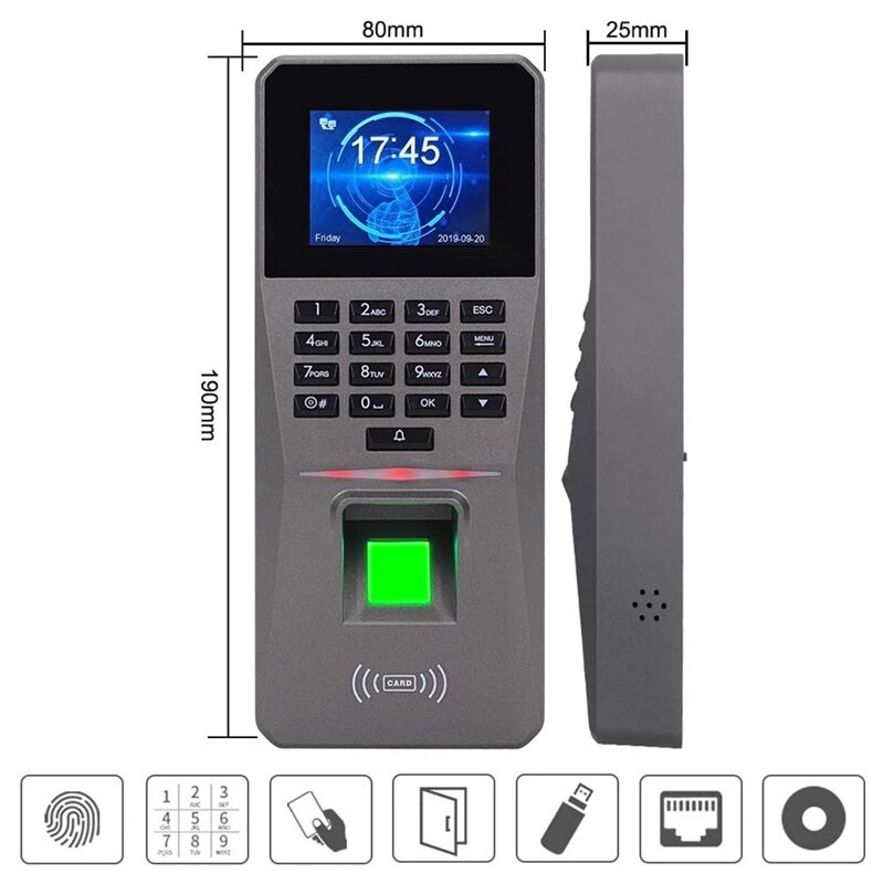 2.4Inch TCP/IP/USB Biometric RFID Keypad Fingerprint Access Control System Electronic Time Clock Attendance Machine