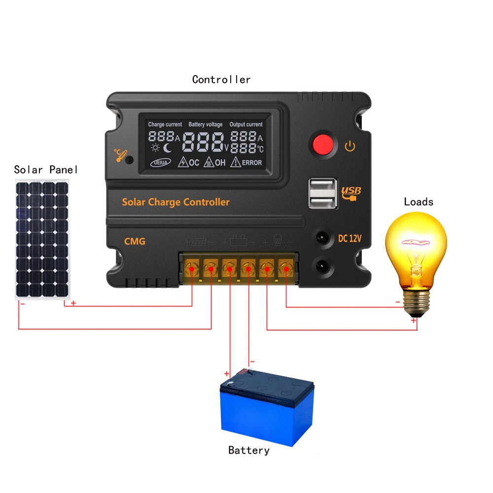 Anself 10A/20A LCD Solar Charge Controller Panel Battery Regulator Auto Switch Overload Protection CMG-2410/CMG-2420 12V/24V