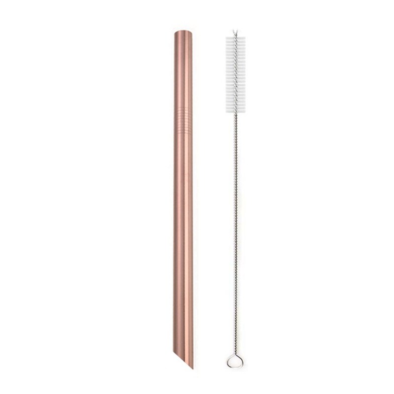 1 stücke Wiederverwendbare Trinken Stroh 304 Edelstahl Stroh 12mm Breiten Metall Strohhalme einstellen Milchshake blasiert Tee Stroh mit reiniger Pinsel: 1PC Rosegold Scharf