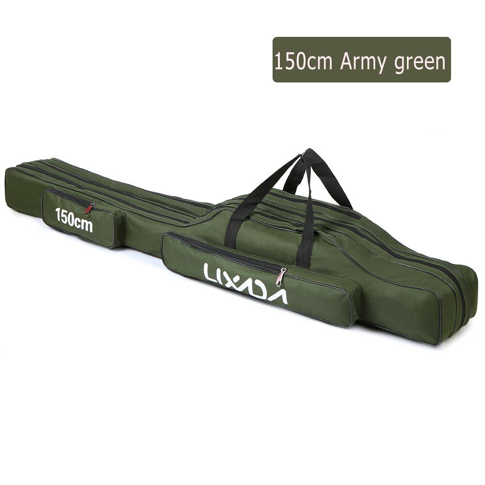 Lixada-bolsa para caña de pescar de 3 capas, caña de pescar portátil para estuche de transporte, carrete de pesca, bolsa de almacenamiento de hombro, 90cm/120cm/150cm: A 150cm Army green