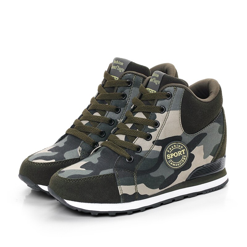 Mulheres sapatos camuflagem execução 6 centímetros invisível aumento da plataforma sapatilhas das mulheres adultos tênis de alta top mulheres esporte bota inverno