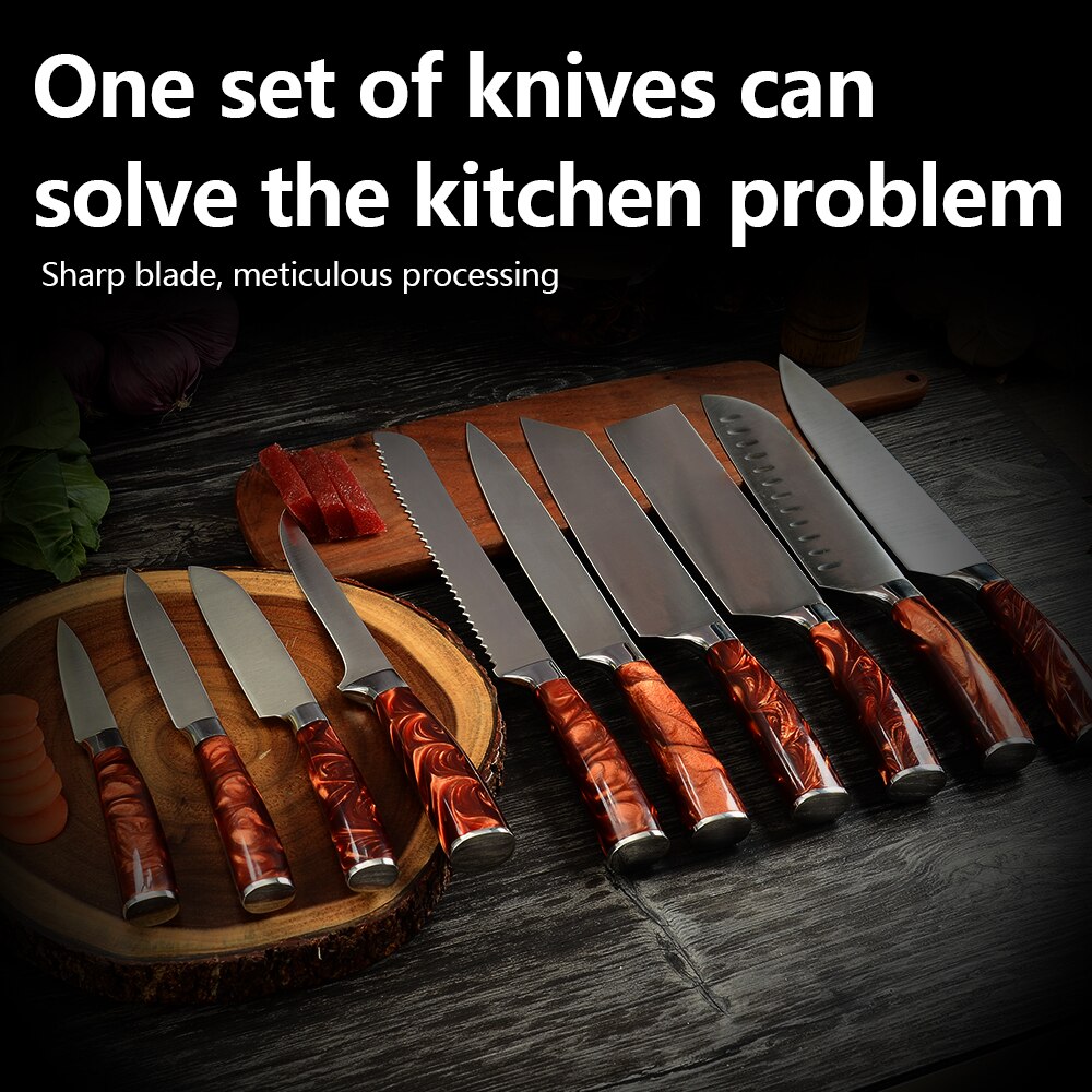 XYj Stainless Steel Kitchen Tool Set 8'' Chef Bread Slicing 7'' Chopping Santoku Knifes 5'' Utility Santoku 3.5'' Paring Slicer