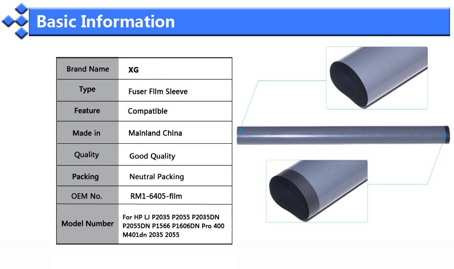 Película de fijación del fusor Compatible con HP Laserjet P2035 P2055DN P1566 1606 Pro 400 M401dn 2035 2055