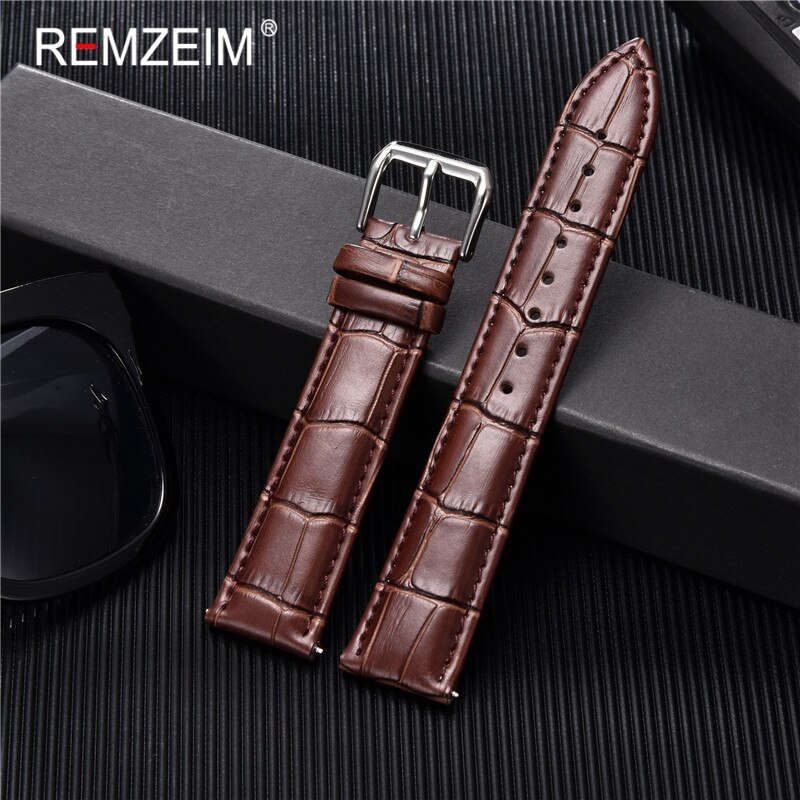 Bracelet de montre en cuir de calfeud, 16mm 18mm 20mm 22mm 24mm, accessoires pour montre, boucle solide, noir brun: brown / 16mm