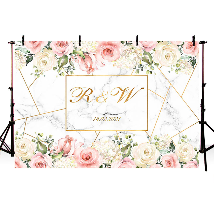 Mehofond Photography Background Pink and Gold Marble Wall Flowers Party Wedding Portrait Decoration Backdrop Photo Studio Props