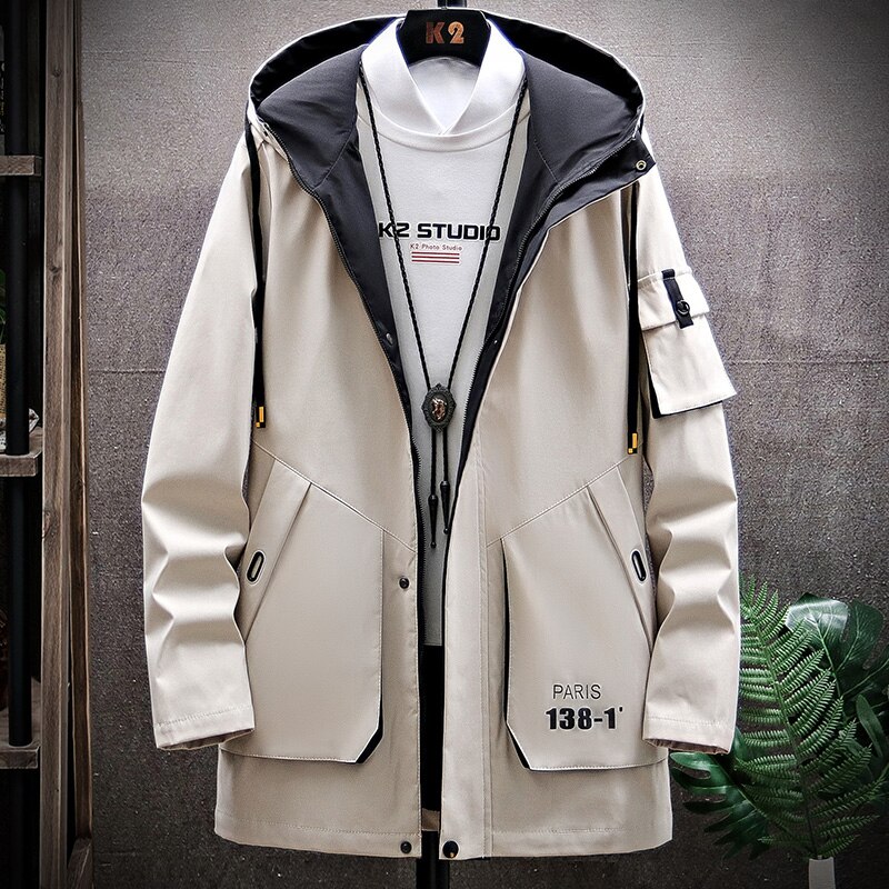KOLMAKOV-abrigos con capucha para hombre, abrigo con estampado informal, gabardinas largas, estilo coreano, Primavera/otoño, M-3XL,: 3 / M