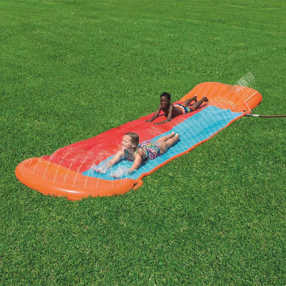 5.49m X 1.38m Children Water Slide Garden Racing Double Water Slide Spray Inflatable Summer Toy For Outdoors