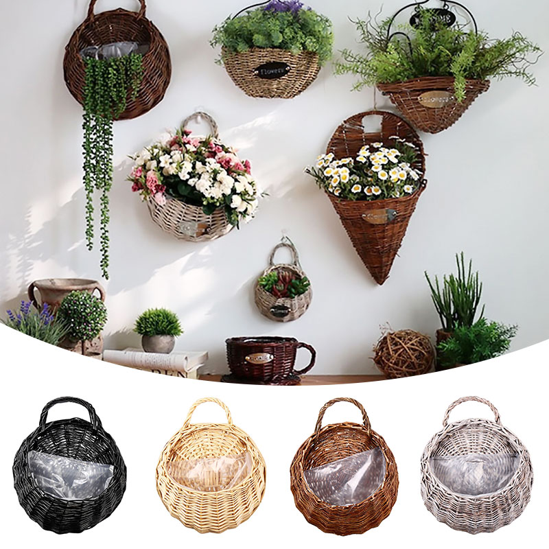 Flettede rattan blomsterkurv håndlavet 23*18cm vase hængende kurv planter rede vin krukke beholder væg plante indretning