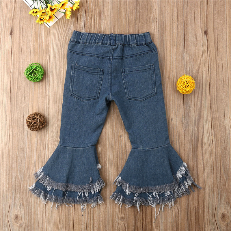 Niños Infantes flecos de niña bebé Jeans largos Denim volante acampanado pantalón Campana-Pantalón de abajo Niñas Ropa 2-7T