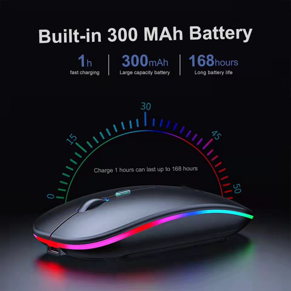 Trådlös gamermus usb-laddningsbar 2.4 ghz bluetooth-kompatibel rgb-möss för bärbar dator tyst bakgrundsbelyst ergonomisk spelmus
