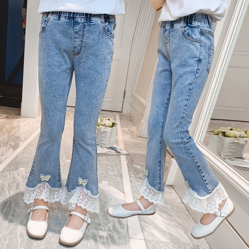 Pantalones vaqueros acampanados de encaje para niñas, ropa vaquera para bebés, 4, 6, 8, 10 y 12 años, primavera y otoño, 2022