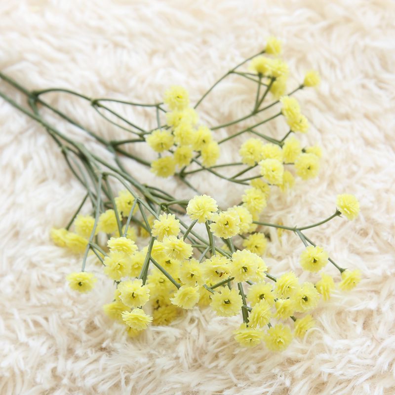 135 mini hoveder ægte følelse kunstig gypsophila bryllup dekoration fødselsdag gør det selv foto rekvisitter plast pu blomsterkrans: Gul
