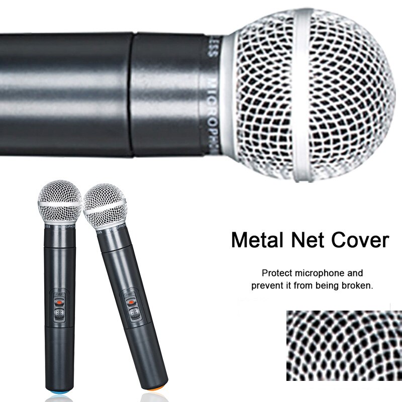 Dual Handheld VHF Wireless Microphone System Cordless Mic Receiver Microphones Karaoke with 2 Microphones