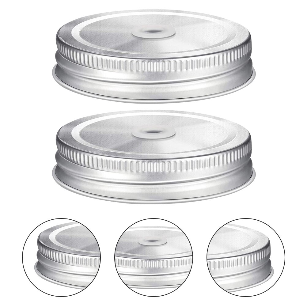 2Pcs Straw Lids Stainless Steel Lids Canning Jar Lids with Straw Holes