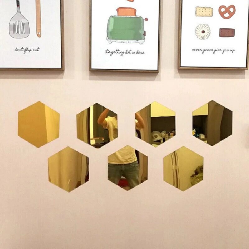 12 PCS/set 3D Large Hexagon Mirror Wall Stickers Restaurant Aisle Self-adhesive Ceramic Tile Bathroom Decorative Mirror Stickers