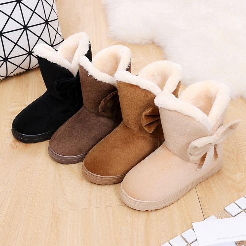 1 Pair Women Snow Boots Warm Shoes Bowknot Plush Anti-slip for Winter Outdoor ALS88