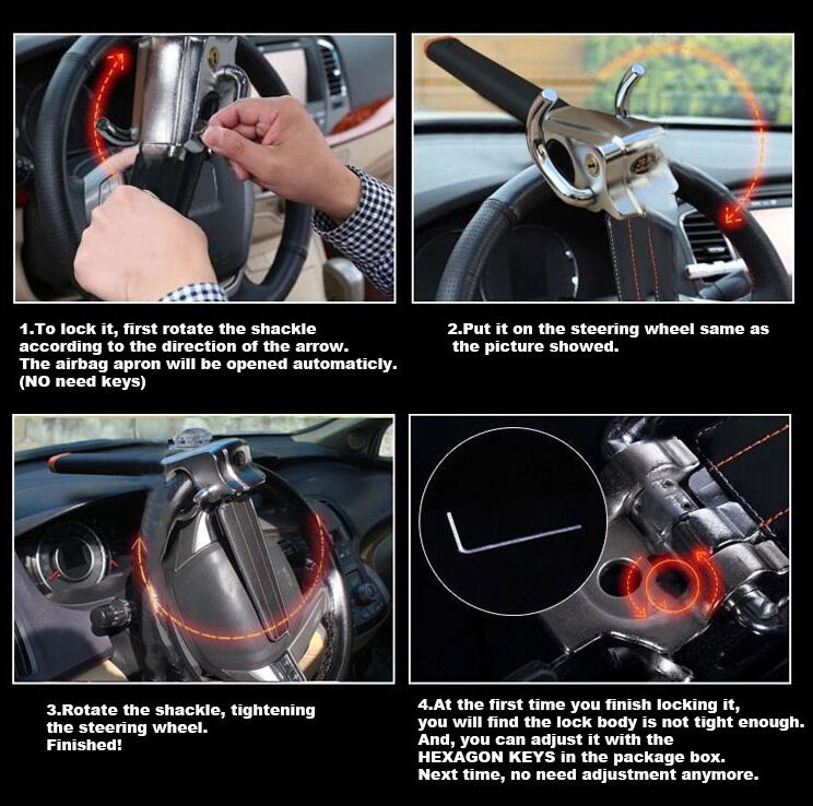 EVGATSAUTO Lenkradschloss Universal-Klapp-Diebstahlsicherung Auto-Lenkradschloss Sicheres Diebstahlschutz-3-Richtungs-Airbagschloss mit Schlüsseln 