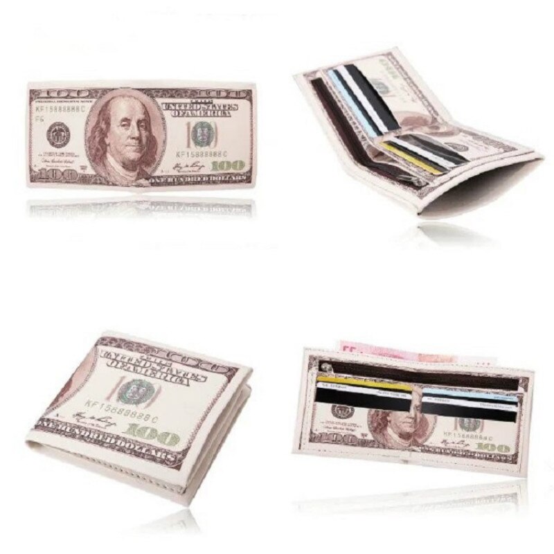 Novel MoneyClip Men Women Pu Leather Paper Dollar Euro Wallet Slim Thin Purse 2 Fold Student Cheap Zipper Coin Bag