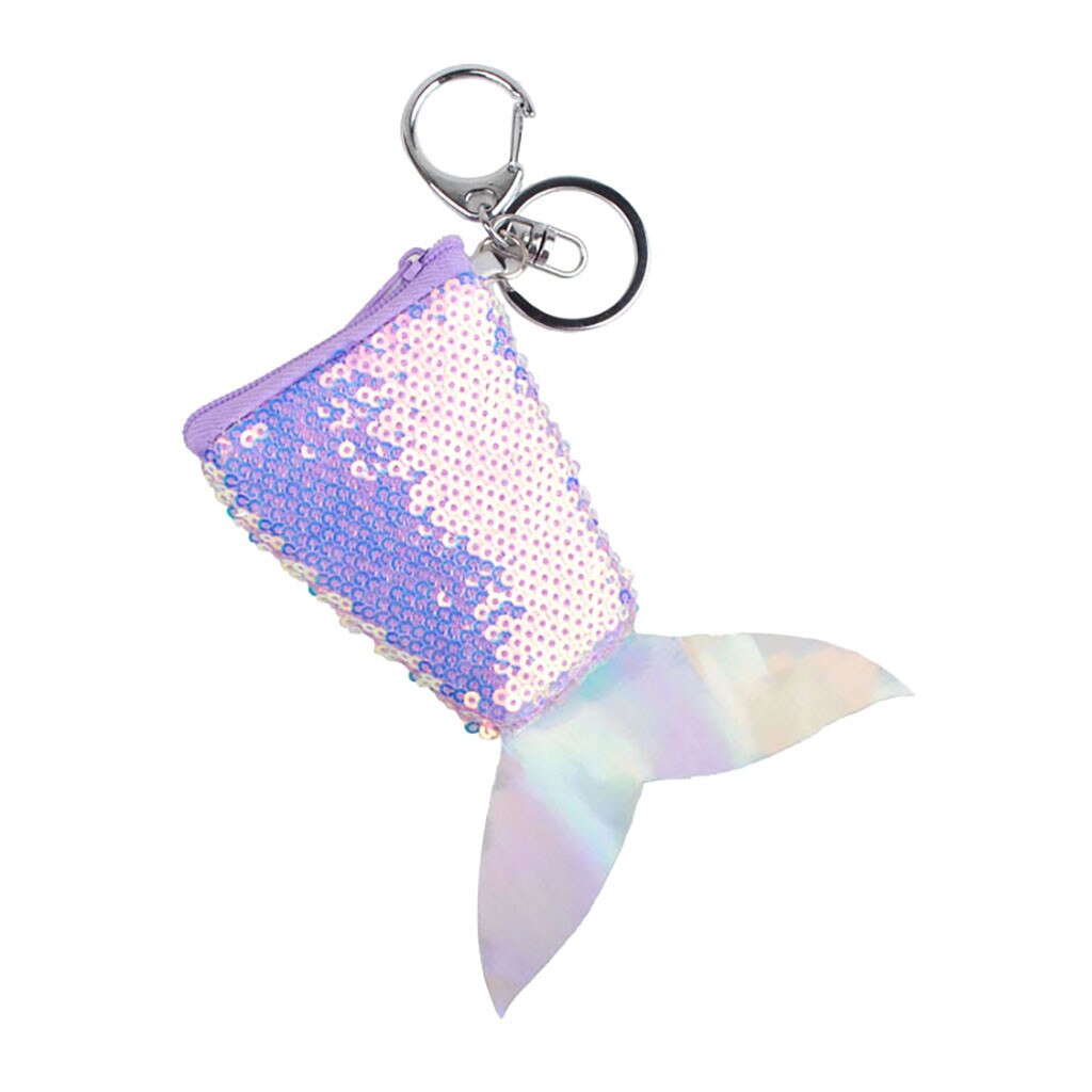 Women Mermaid Keychain Cute Sequin Coin Purse Shoulder Wallet Mini Bag