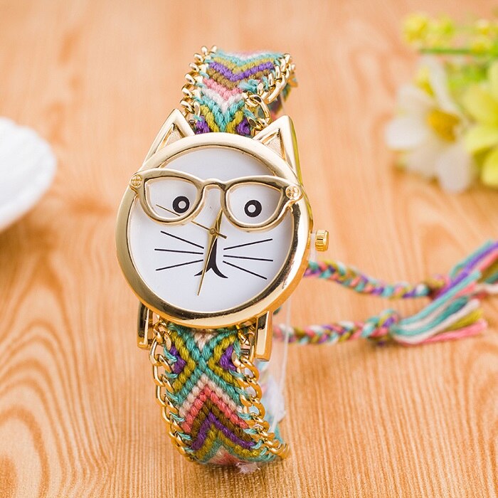 Montre Bracelet exquis pour femmes et filles, lunettes pour visage, en laine tressée de Style ethnique, Style à la , manuelle: 6