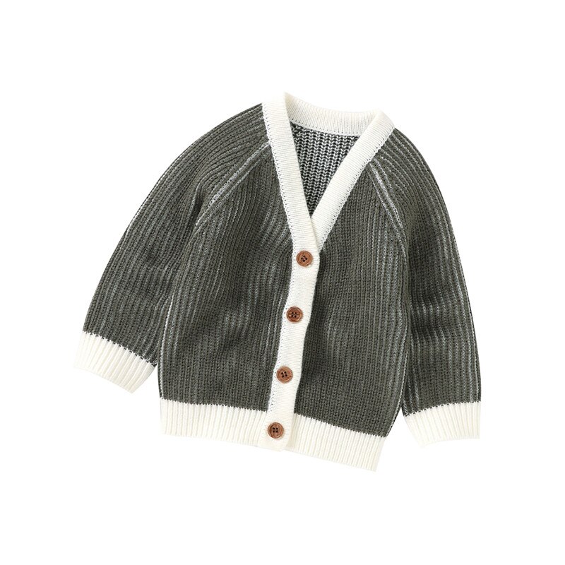 Baby Meisje Jongen Truien Contrast Kleur Warm Winter Fall Gebreide Vest Top V-hals Lange Mouw Knoppen Up Casual Uitloper Pasgeboren: green / 3M