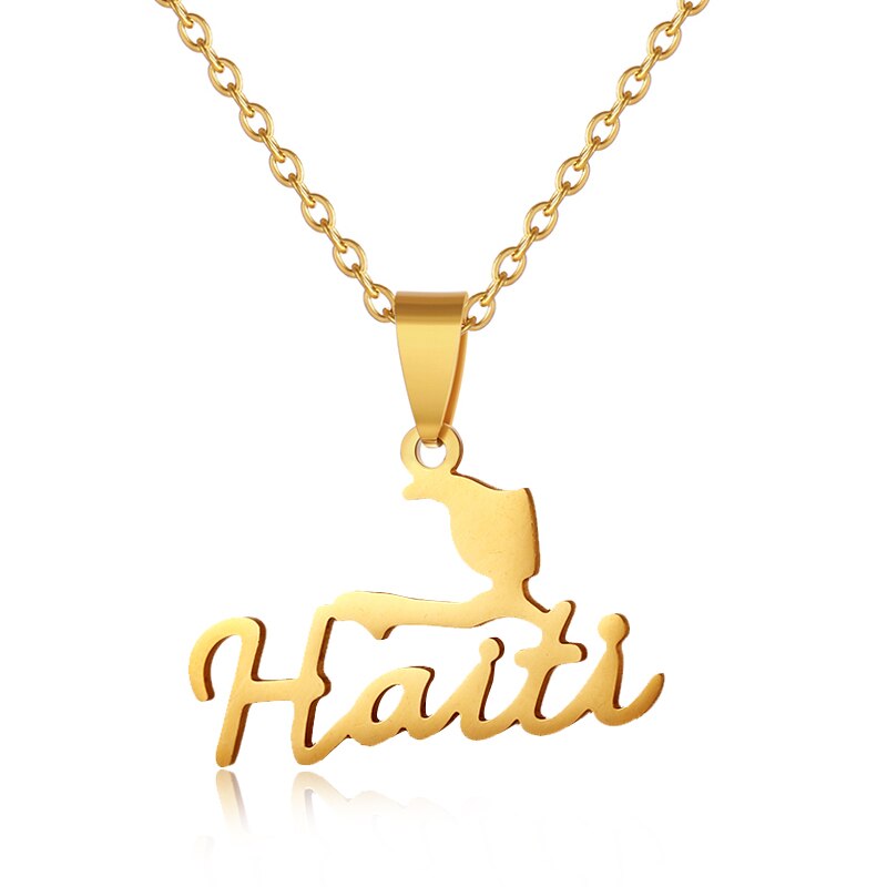 North America Small Size HAITI Map pendant Necklace Gold color Stainless steel country Map Women Jewerly